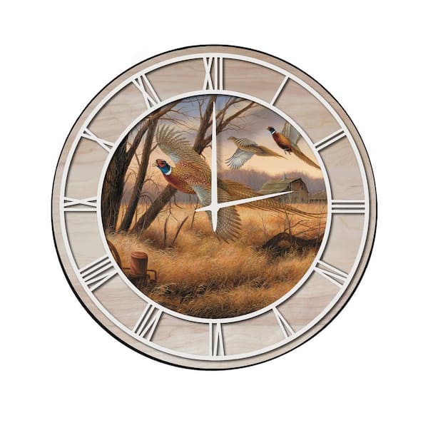 Unbranded "Prairie Wings" Woodgrain Accent and White Numbers Imaged Wall Clock