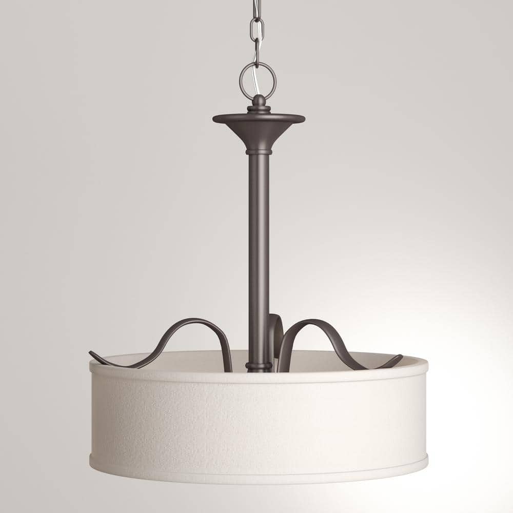 Elegant Antique Bronze 3-Light Pendant with Off-White Linen Shade