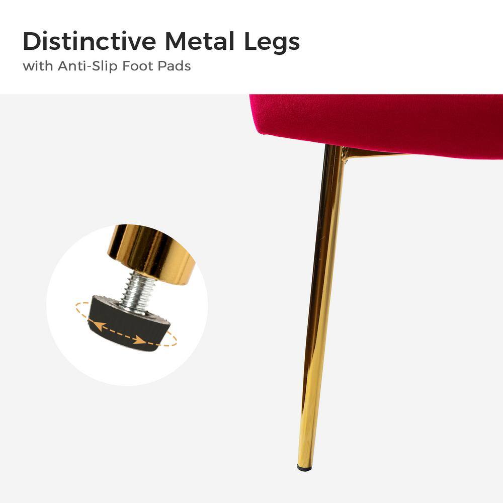 Fuchsia Velvet Upholstered Side Chair with Gold Metal Legs
