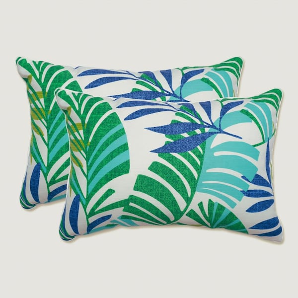 Pillow Perfect Floral Blue Rectangular Outdoor Lumbar Throw Pillow 2-Pack