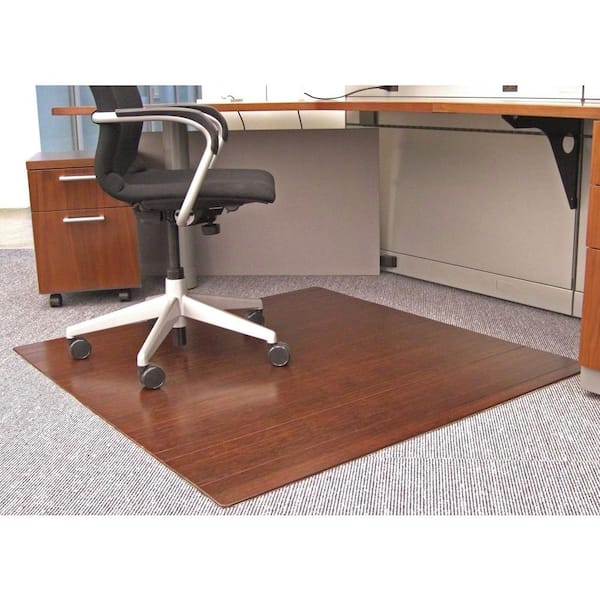 Standard 5 mm Dark Brown Mahogany 42 in. x 48 in. Bamboo Roll-Up Office Chair Mat without Lip