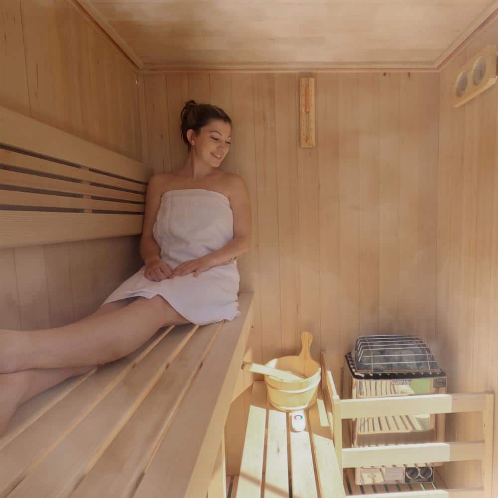 Natural Canadian Hemlock 4-Person Indoor Sauna with Glass Door
