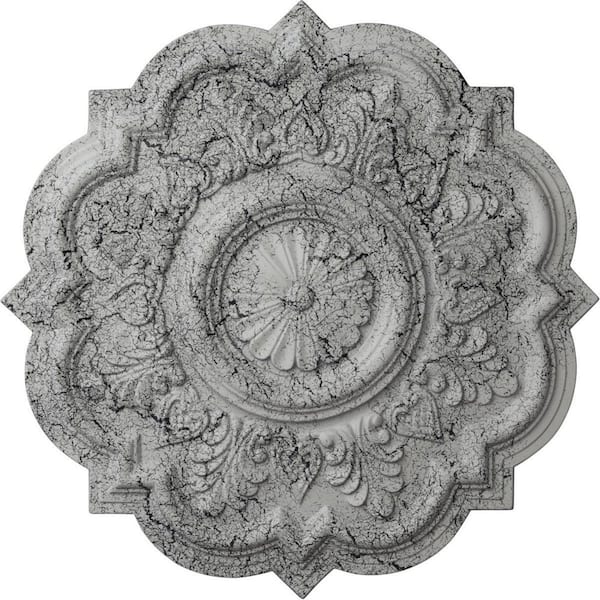 Ekena Millwork 20-1/4 in. x 1-1/2 in. Deria Urethane Ceiling Medallion (Fits Canopies upto 6 in.), Ultra Pure White Crackle