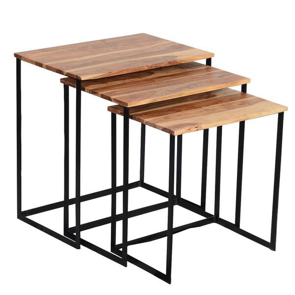 The Urban Port Classic Brown and Black Iron Nesting Table (Set of 3)