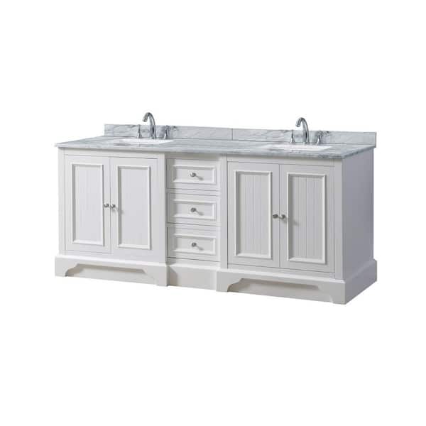 Direct vanity sink Kingswood 72 in. W x 25 in. D x 33 in. H Double Bath Vanity in White with White Carrara Marble Top