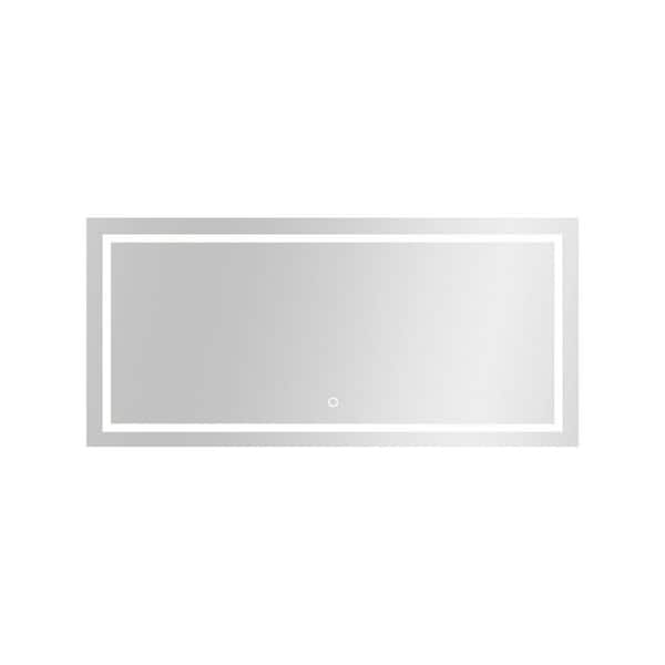 Flynama 47 in. W x 22 in. H Large Rectangular Frameless LED Wall Bathroom Vanity Mirror in Silver