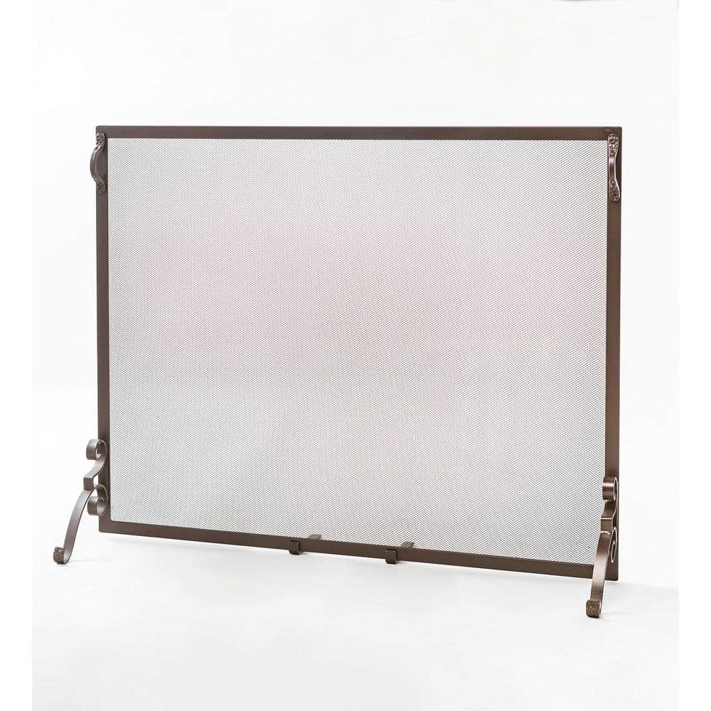 Bronze Mesh Single Panel Fireplace Screen with Door