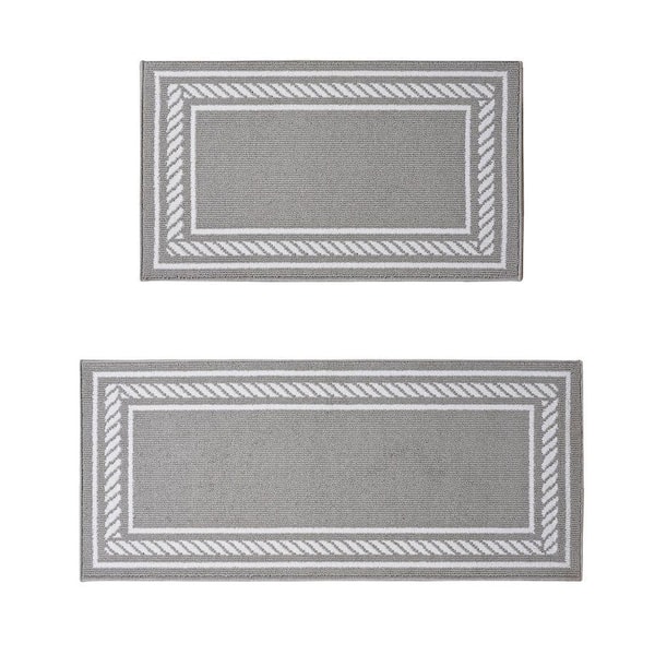 Light Gray/White 2 ft. x 5 ft. Rope Border Border 2-Piece Rug Set Area Rug