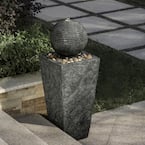 31.75 in. H Polyresin Rippling Floating Sphere Pedestal Outdoor Fountain With Pump and LED Light (KD)