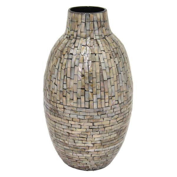 THREE HANDS 12.25 in. Gray Lacquer Vase with Mop Inlay