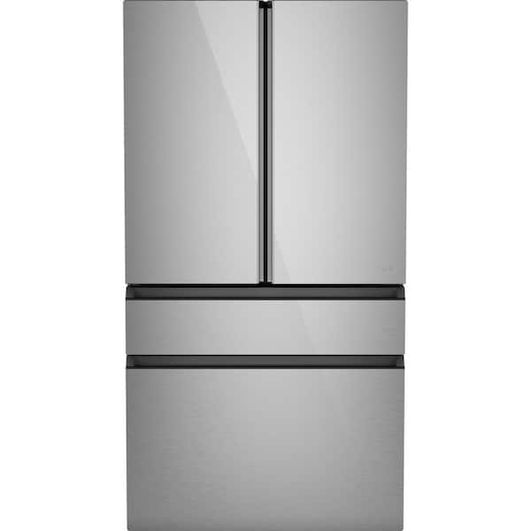 Cafe 36 in. 23.2 Cu. Ft. Counter-Depth 4-Door French-Door Refrigerator in Platinum Glass, Dual-Dispense AutoFill Pitcher