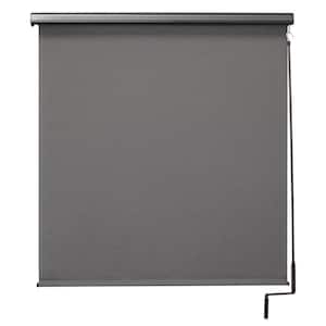 Morro Bay Grey Cordless Outdoor Patio Roller Shade with Valance 120 in. W x 96 in. L
