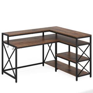 Tribesigns Lantz 85 in. Vintage Brown Wood L-Shaped Computer Desk ...