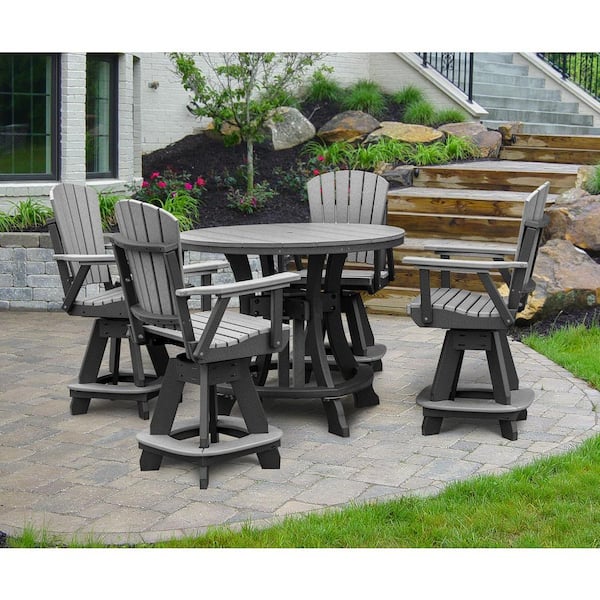 Adirondack Series Black 5 Piece Poly Resin Round Counter Height Outdoor Dining Set