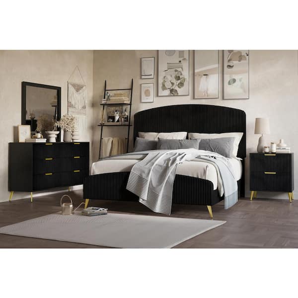 NEW CLASSIC HOME FURNISHINGS New Classic Furniture Kailani 4-Piece Black King Wood Bedroom Set (Bed, Dresser, Mirror, Nightstand)