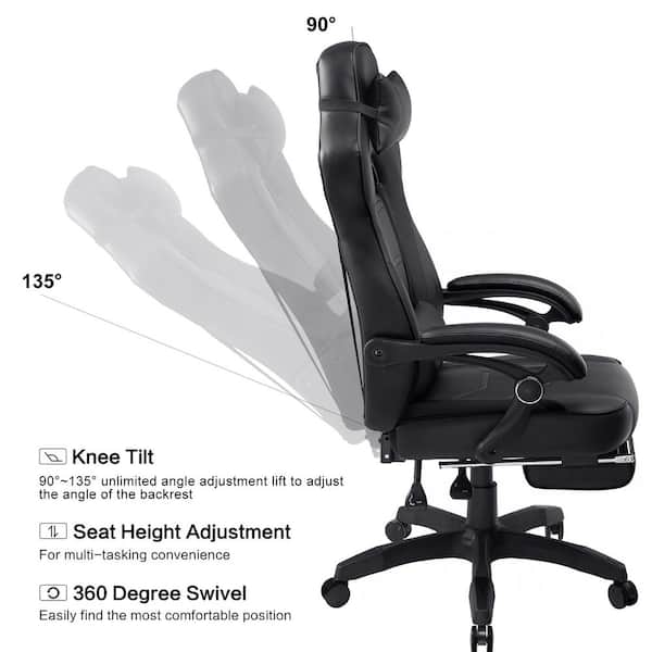 Lucklife Gaming Chair Computer Chair with Footrest and Lumbar Support for  Office or Gaming, Black HD-GT803A-7-BLK - The Home Depot