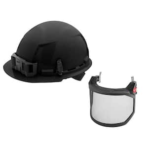 BOLT Black Type 1 Class C Front Brim Vented Hard Hat with 4-Point Ratcheting Suspension with BOLT Mesh Full Facesheild