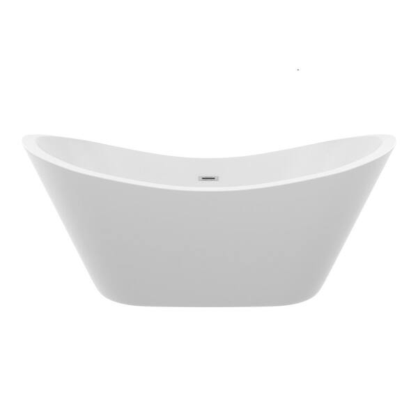 59 in. x 29.5 in. Soaking Bathtub with Center Drain in Gloss White with Chrome Overflow and Pop-Up Drain
