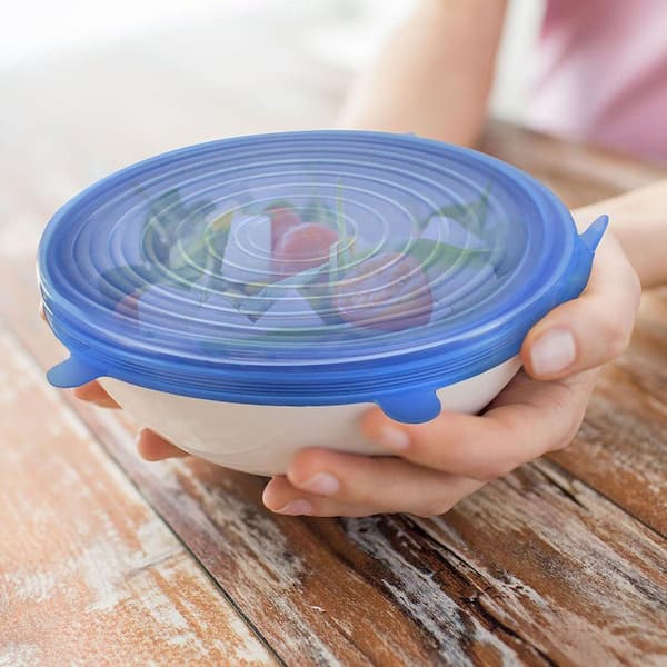 12 Piece Blue Elastic Silicone Stretch Seal Lids for Keeping Food Fresh in Refrigerator and Microwave Oven Set