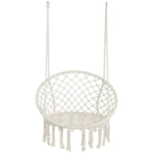 47 in. 330 lbs. Capacity Beige Hanging Cotton Rope Macrame Hammock Swing Chair with Cushion for Indoor and Outdoor