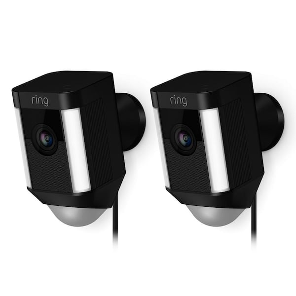 Ring Spotlight Cam Wired Outdoor Rectangle Security Camera, Black (2-Pack)