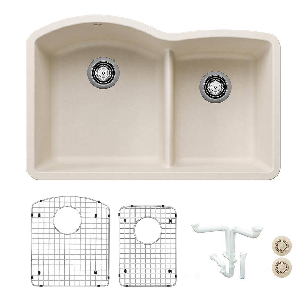 Diamond 32.07 in. Undermount Double Bowl Soft White Granite Composite Kitch