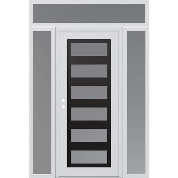 C9 68 in. x 96 in. Black P Right-Hand/Inswing Frosted Glass White/White 2-Sidelite Plus Transom Steel Prehung Front Door