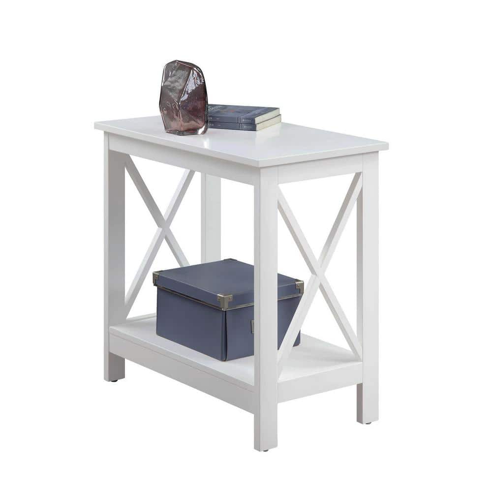 White MDF Rectangular Chairside End Table with Shelf