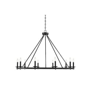 45 in. W x 32 in. H 10-Light Matte Black Metal Chandelier with No Bulbs Included