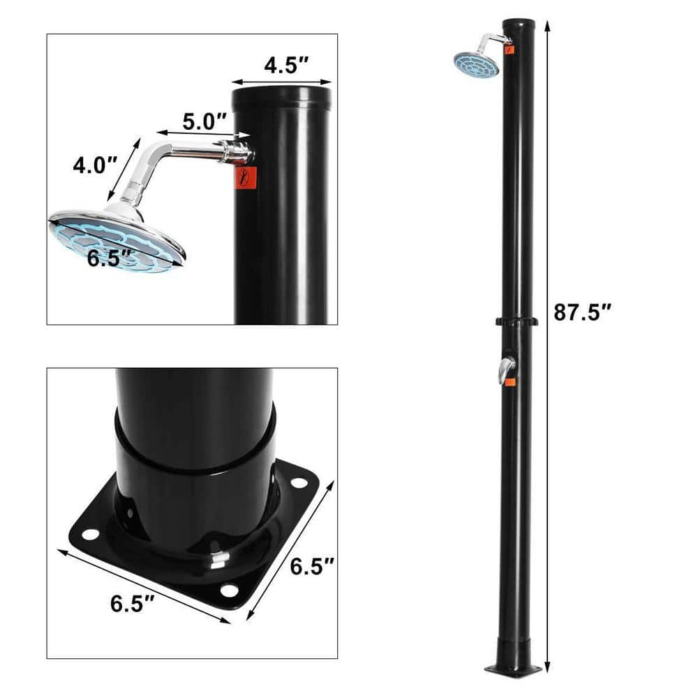 Black 7.2 Ft Solar Heated Outdoor Shower with PVC Construction
