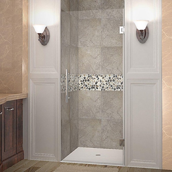 Aston Cascadia 34 in. x 72 in. Completely Frameless Hinged Shower Door in Chrome with Clear Glass