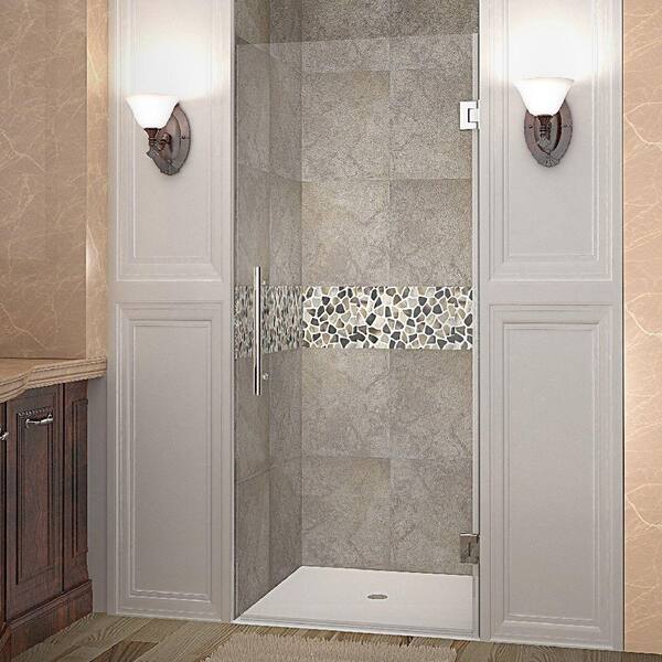 Aston Cascadia 29 in. x 72 in. Completely Frameless Hinged Shower Door in Stainless Steel with Clear Glass