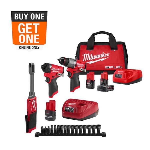 M12 FUEL INSIDER 12V Lithium-Ion Brushless Cordless 1/4in-3/8in Extended Reach Box Ratchet Kit w/ M12 2-Tool Combo Kit