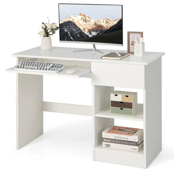 Costway 42.5 in. Retangular MDF White Wood Computer Desk with