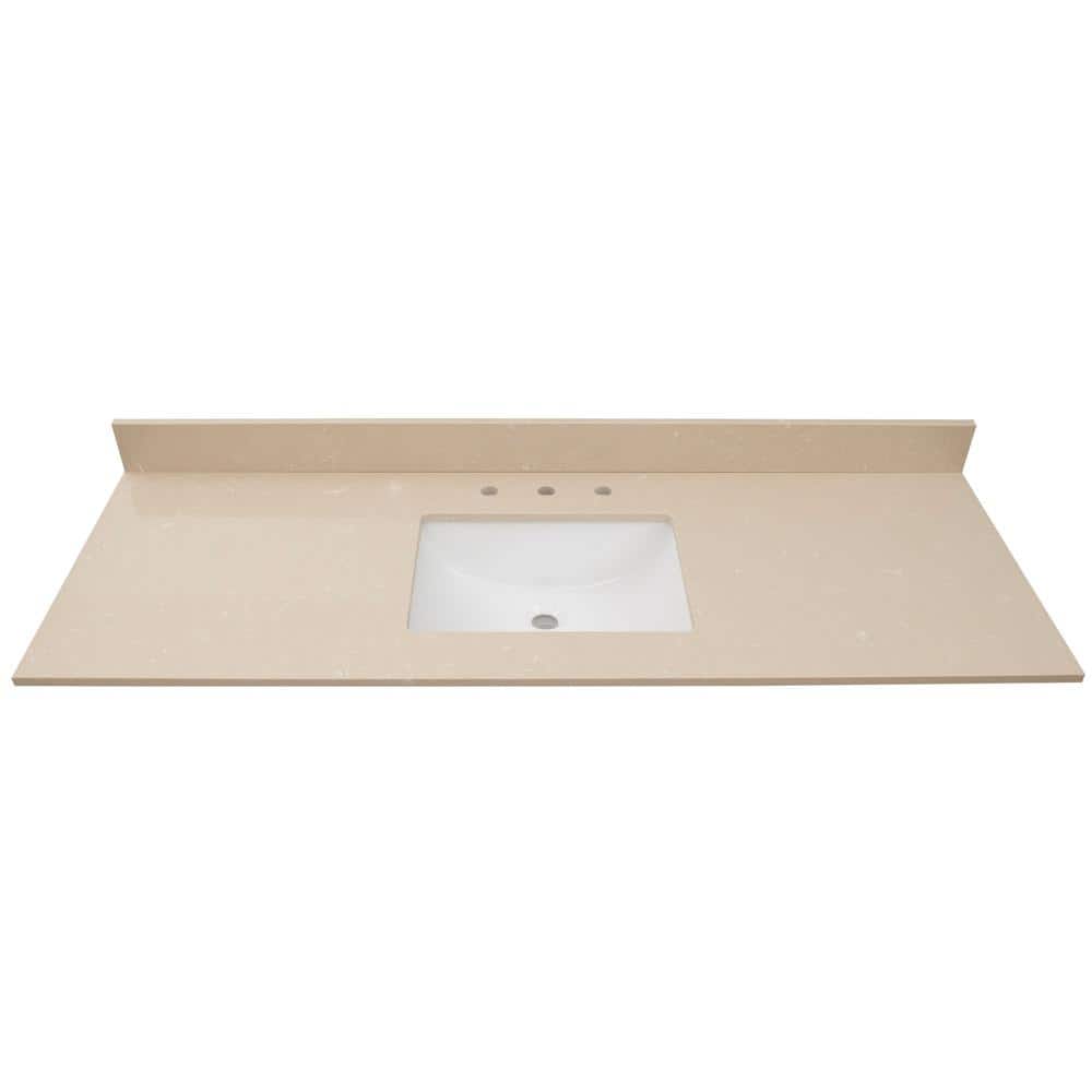 Cosmic Sand 61" Beige Engineered Marble Vanity Top with White Rectangular Sink