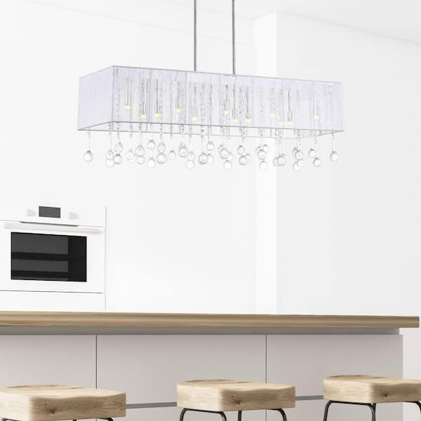 Water Drop 14 Light Drum Shade Chandelier With Chrome Finish