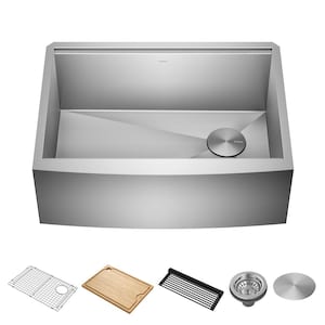 Kore 16- Gauge Stainless Steel 27 in. Single Bowl Workstation Farmhouse Apron Kitchen Sink with Accessories