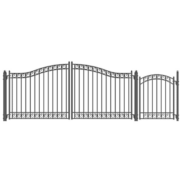 ALEKO 17 ft. x 6 ft. Black Steel Dual Swing Driveway Gate Dublin Style 12 ft. with Pedestrian Gate 5 ft. Fence Gate