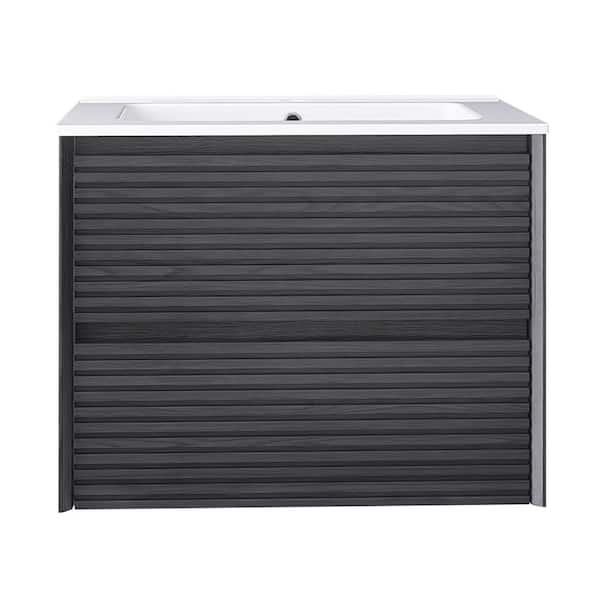 24.02 in. W x 18.31 in. D x 20.4 in H Single Sink Wall-Mounted Bath Vanity in Dark Oak with White Ceramic Top