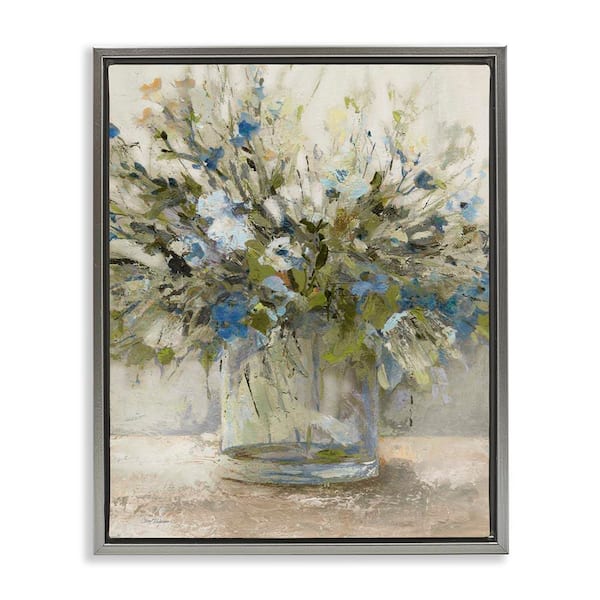 Stupell Industries Glass Vase Botanics by Carol Robinson Gray Floater Frame Nature Graphic Art Print 21 in. x 17 in.