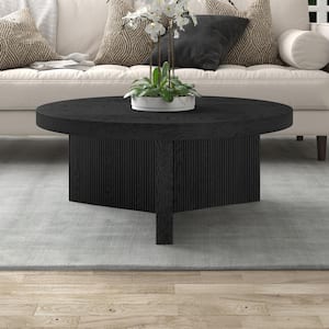 Holm 36 in. Black Grain Round MDF Top Coffee Table