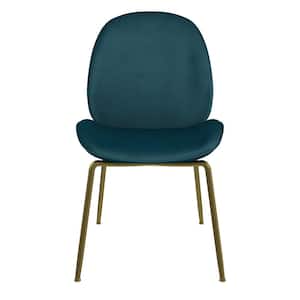 Astor Blue Velvet Upholstered Dining Chair with Brass Metal Leg