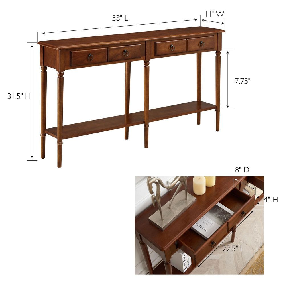 Pecan Wood Coastal Hall Console Table with Storage