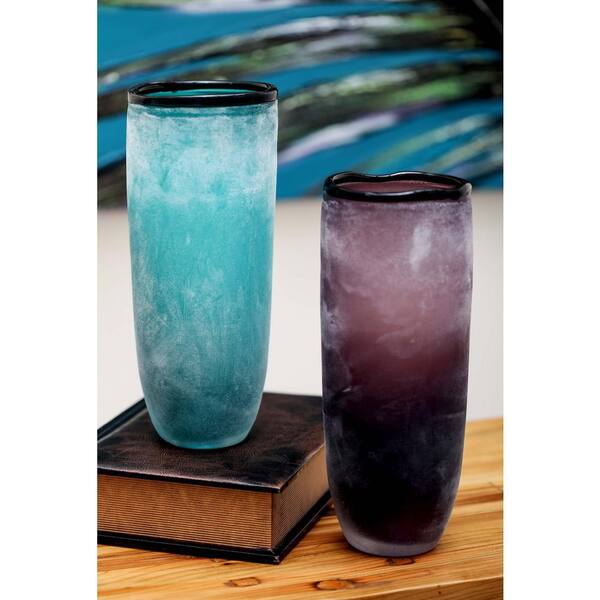 Litton Lane 12 in. Assorted Hand-Blown Glass Decorative Vases in Teal and Mauve