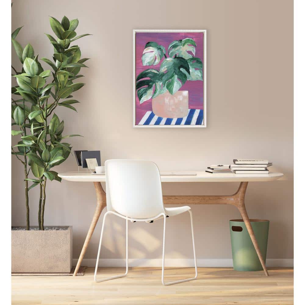 18" x 24" White Framed Monstera Plant Canvas Art