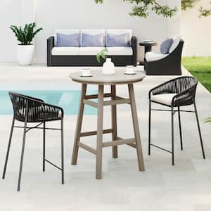 Laguna 35 in. Round HDPE Plastic All Weather Bar Height High Top Bistro Outdoor Bar Table in Weathered Wood