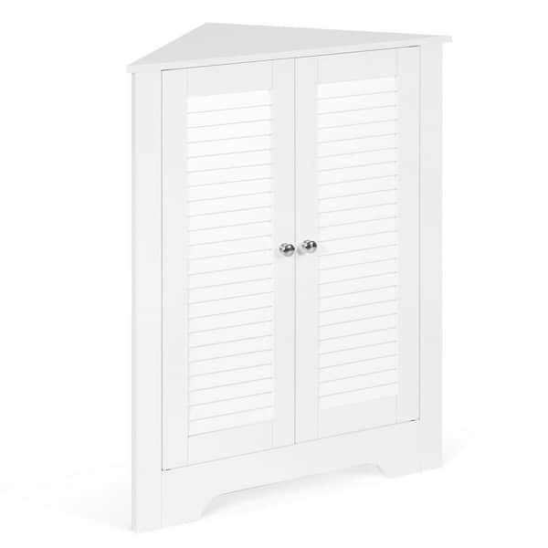 Unbranded 25 in. W x 17.5 in. D x 32 in. H Adjustable Bathroom Corner Storage Wall Cabinet with Shutter Doors in White