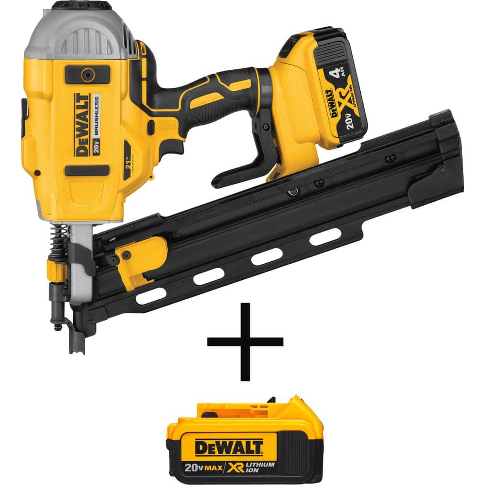 DEWALT 20V MAX XR Lithium-Ion 21-Degree Cordless Framing Nailer with (2) 4.0Ah Battery, Charger, and Bag -  DCN21PLM1DCB204
