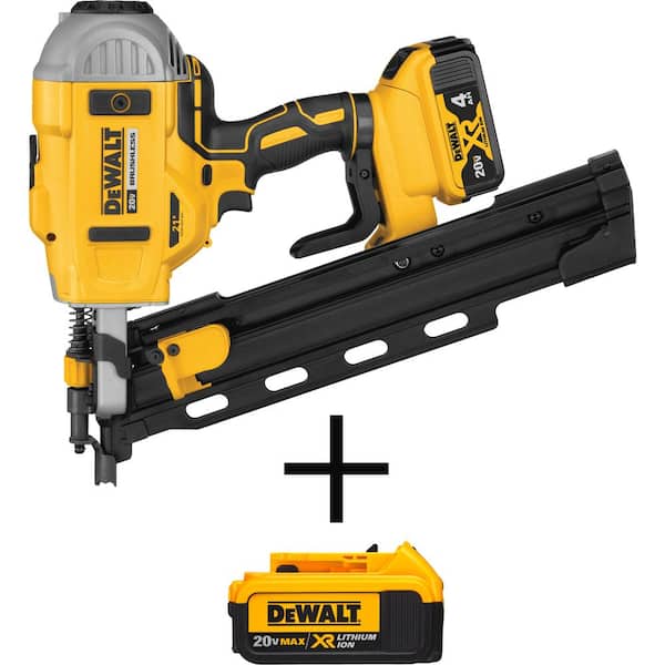 DEWALT 20V MAX XR Lithium-Ion 21-Degree Electric Cordless Framing Nailer with (2) 4.0Ah Battery, Charger, and Bag