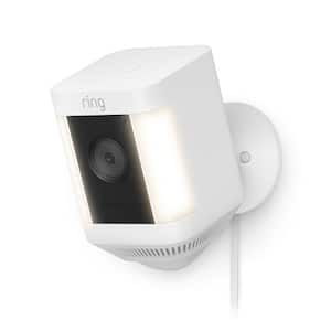 Spotlight Cam Plus, Plug-In - Smart Security Video Camera with LED Lights, 2-Way Talk, Color Night Vision, White